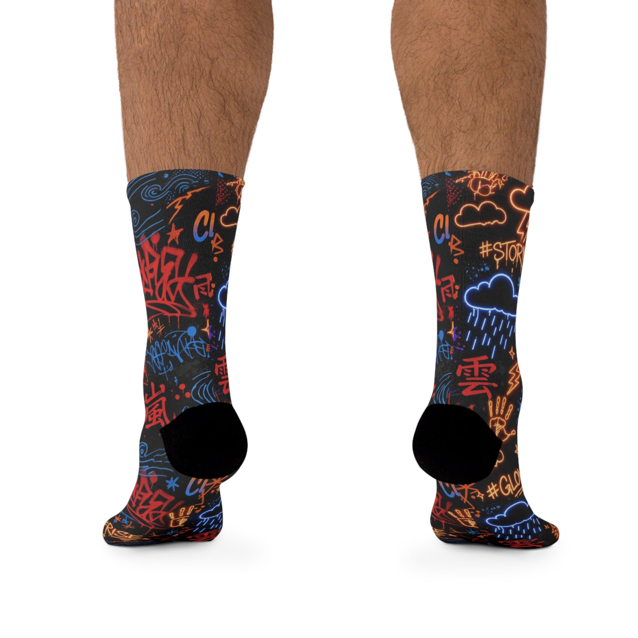 Neon Graffiti Storm Socks — Recycled Poly Crew Socks