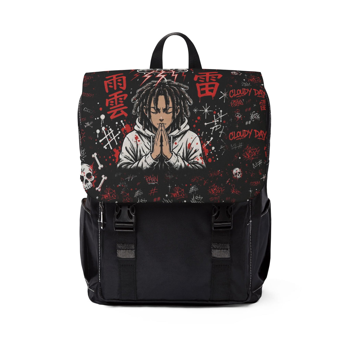 Anime Prayer Skull Backpack — Gothic Urban Shoulder Bag