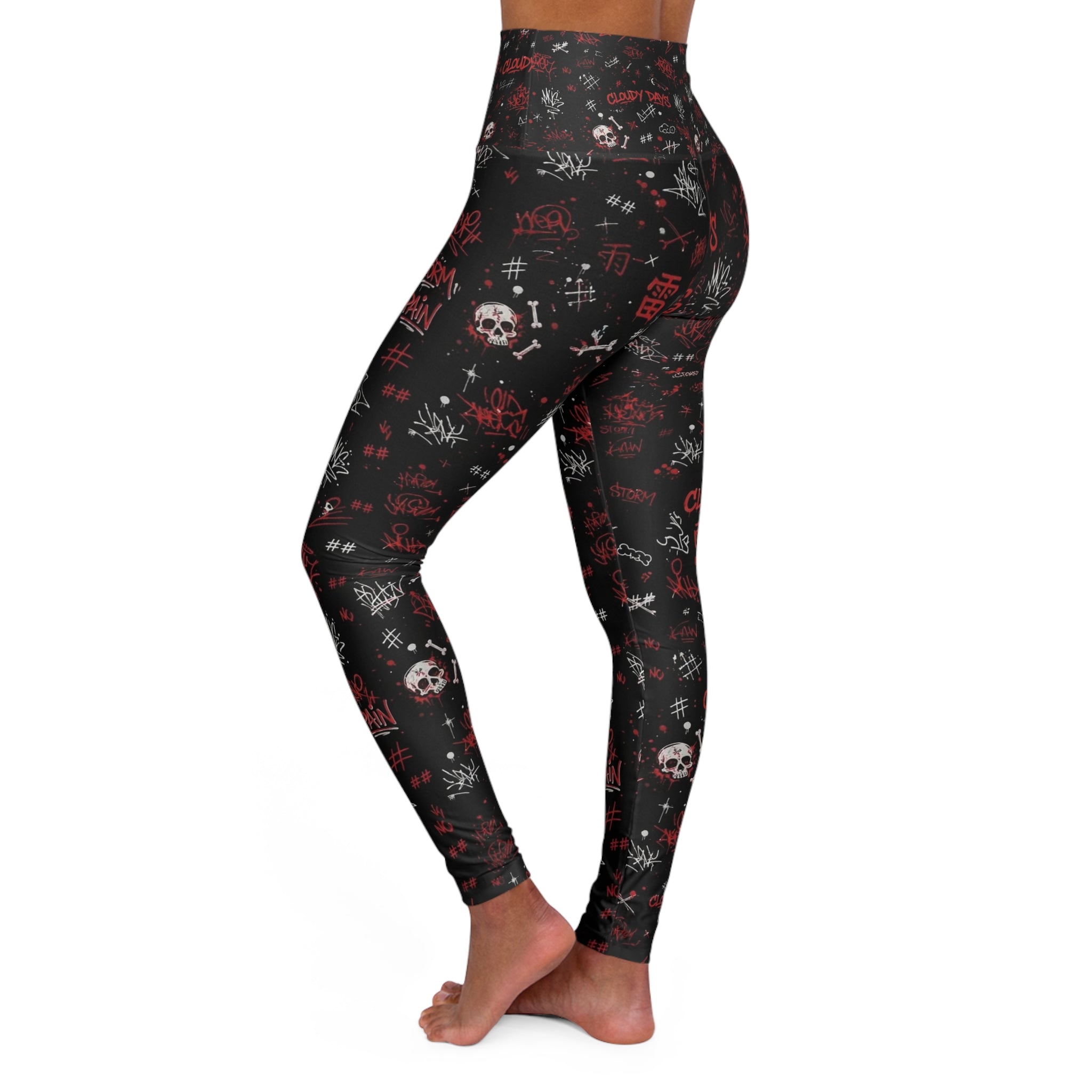 Skull & Red Paint Splatter High-Waist Yoga Leggings