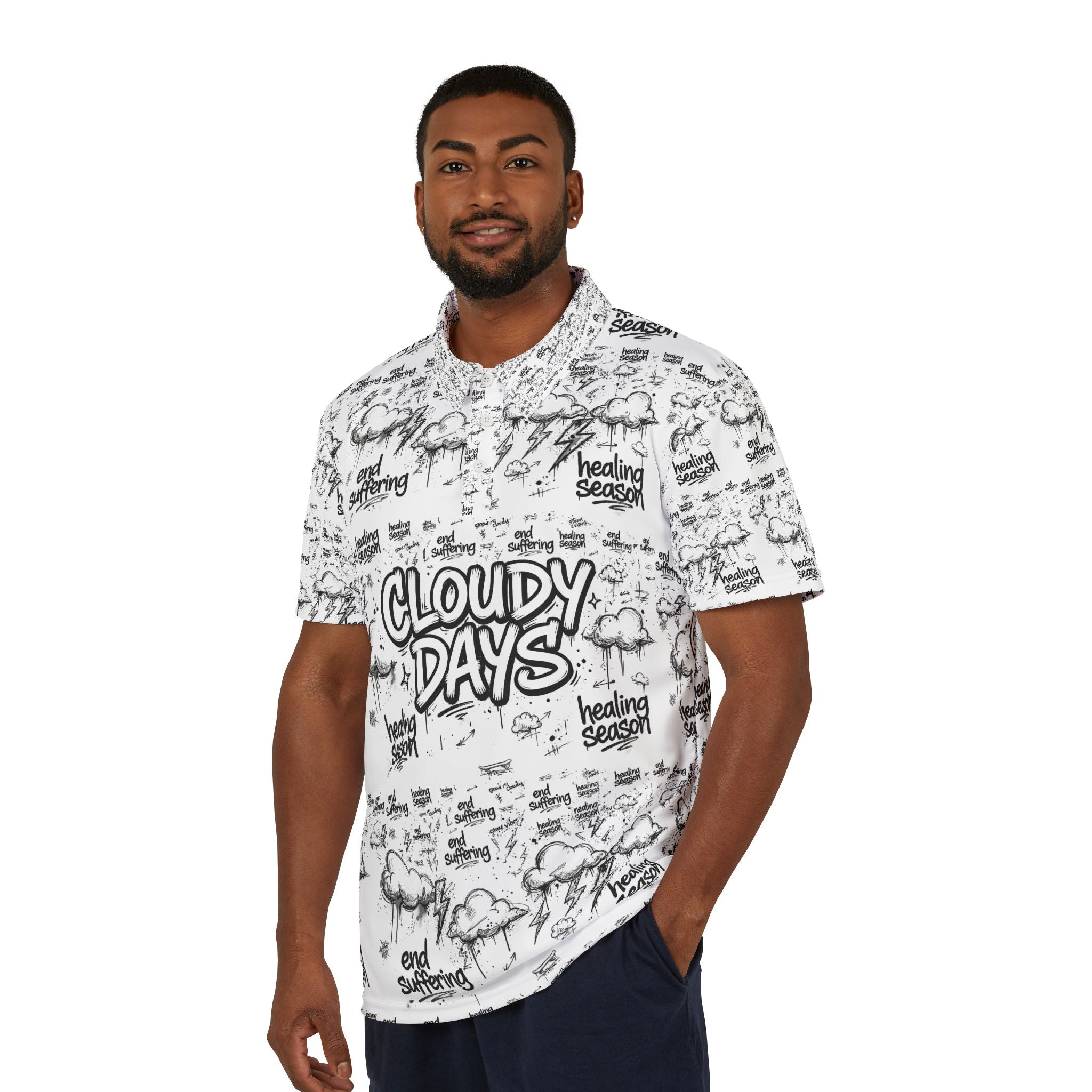 Cloudy Days Graphic Polo Shirt — All-Over Print Streetwear