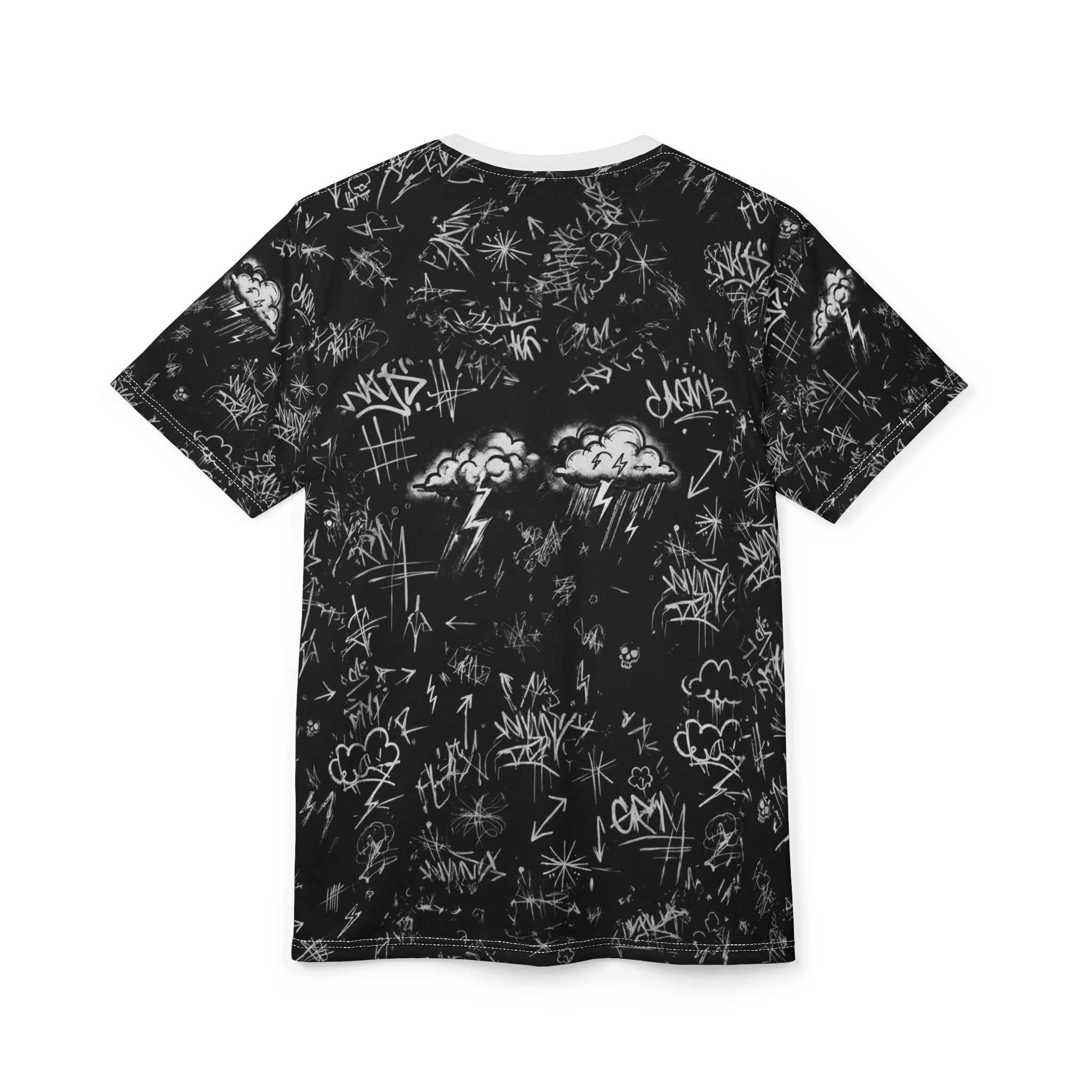 Cloudy Days Graphic Tee — Monochrome Storm Lightning Design