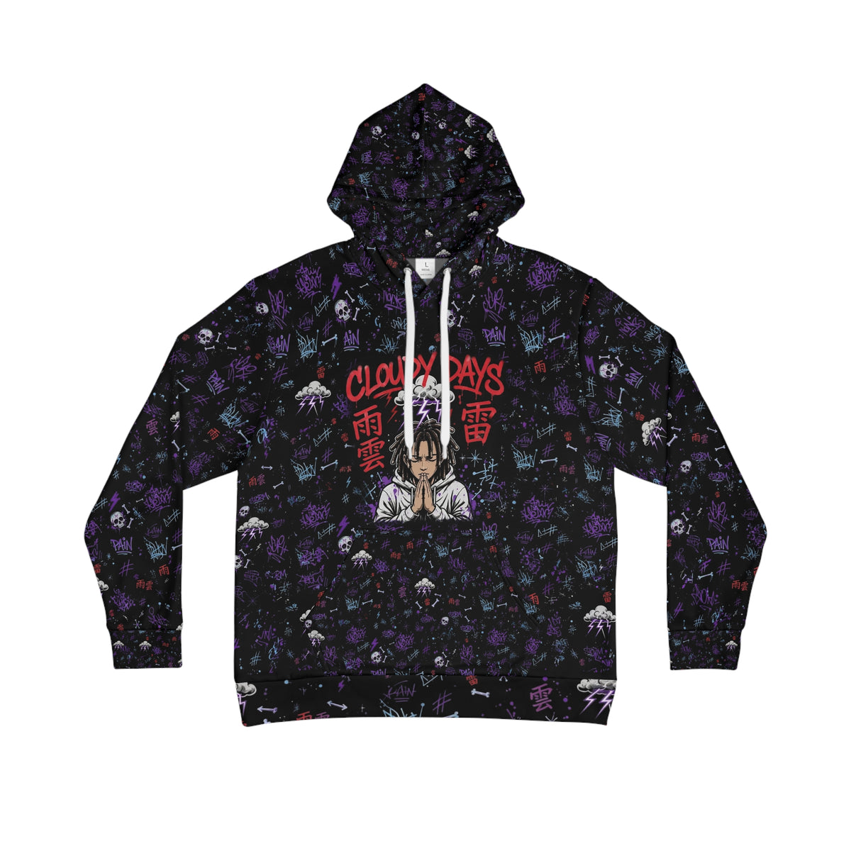 Cloudy Days Graphic Hoodie — Anime-Style Prayer Design