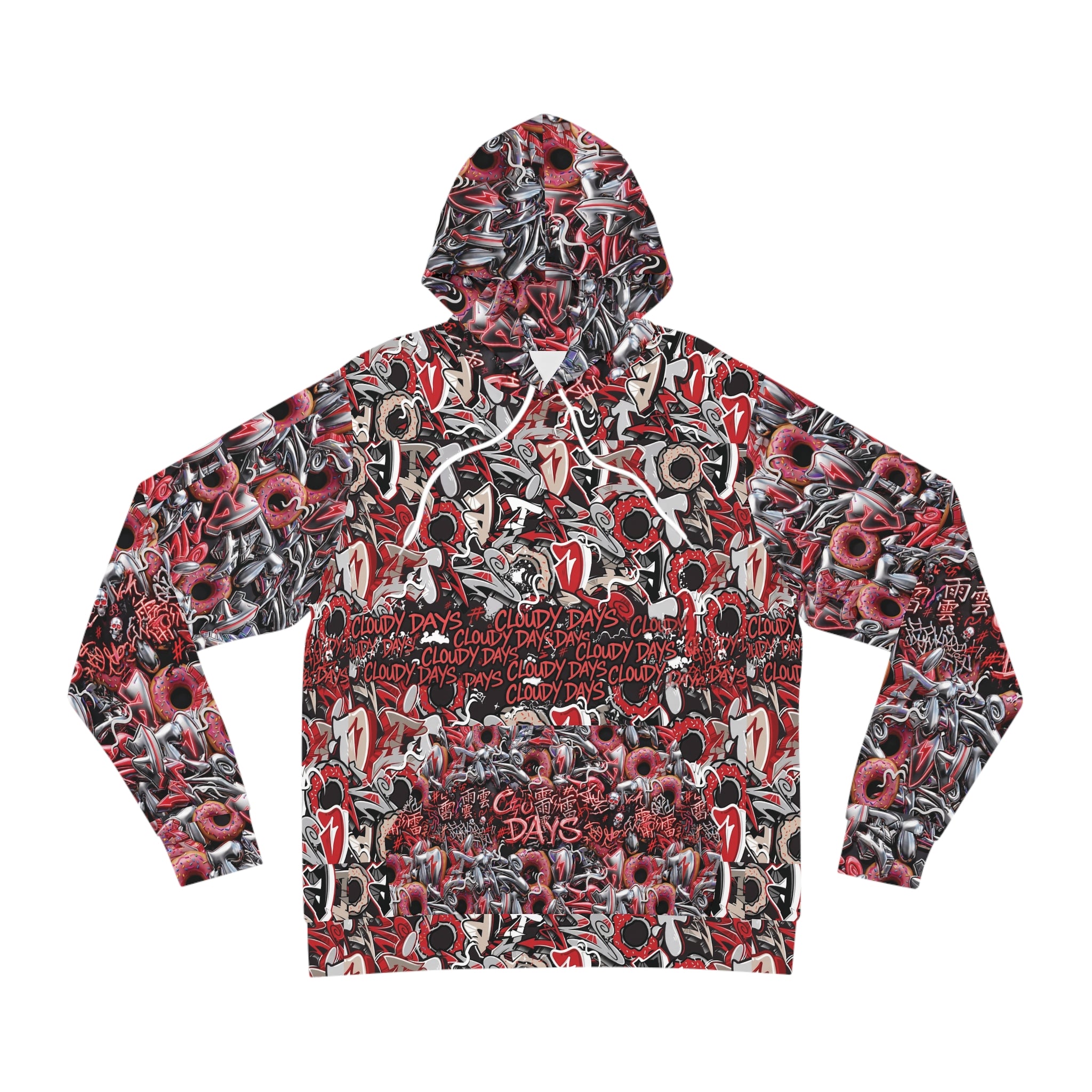 All-Over Print Hoodie — cloudyDays" Grunge Lip & Chain Pattern