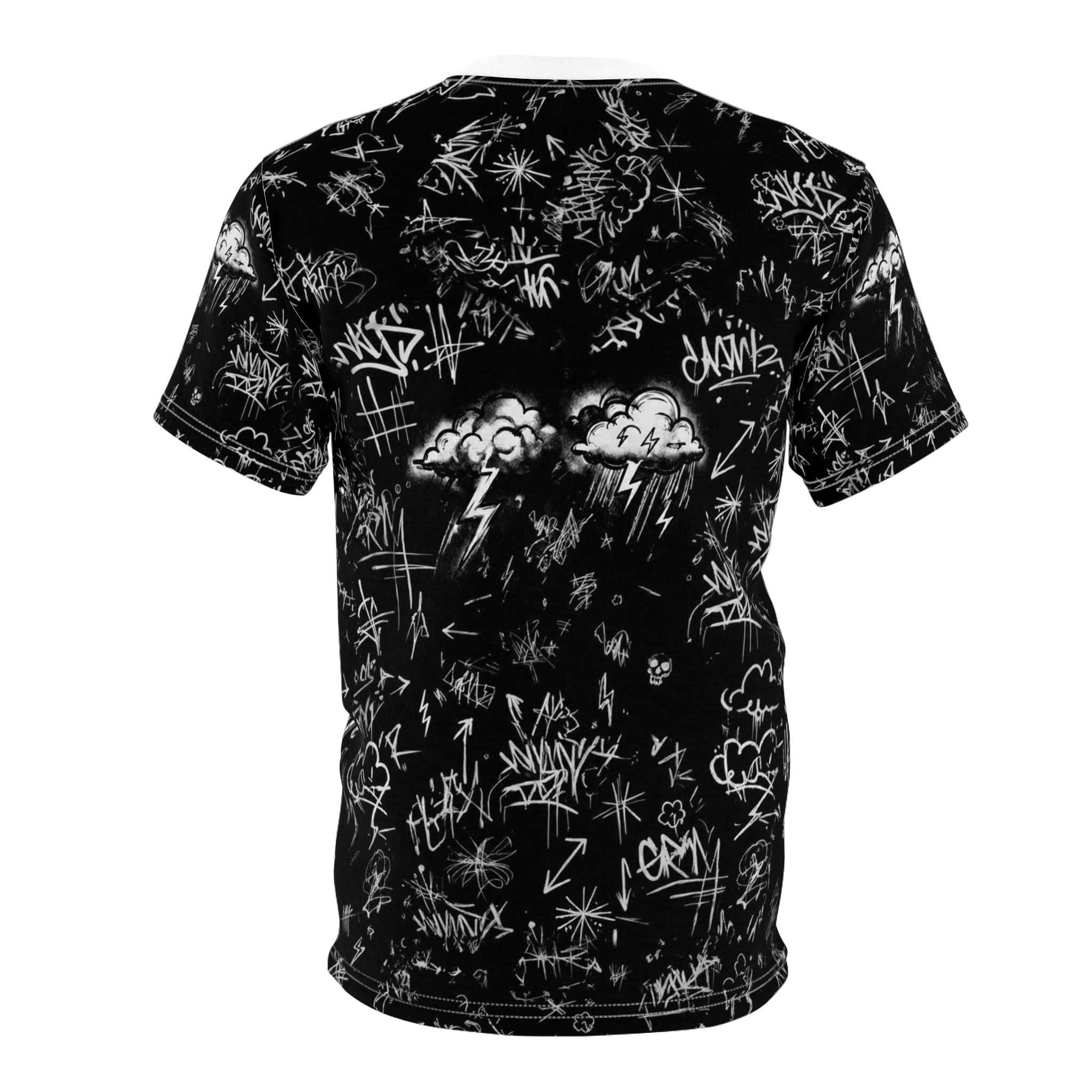Cloudy Days Graphic Tee — Monochrome Storm Lightning Design
