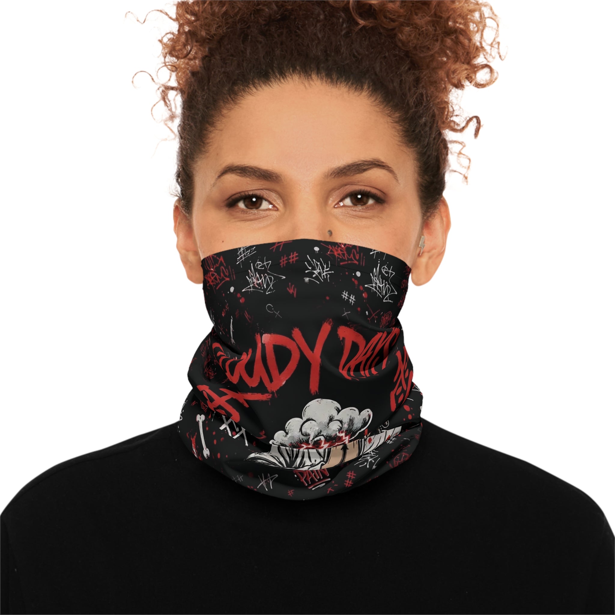 Neck Gaiter - "Cloudy Days" Praying Figure Lightning Face Mask