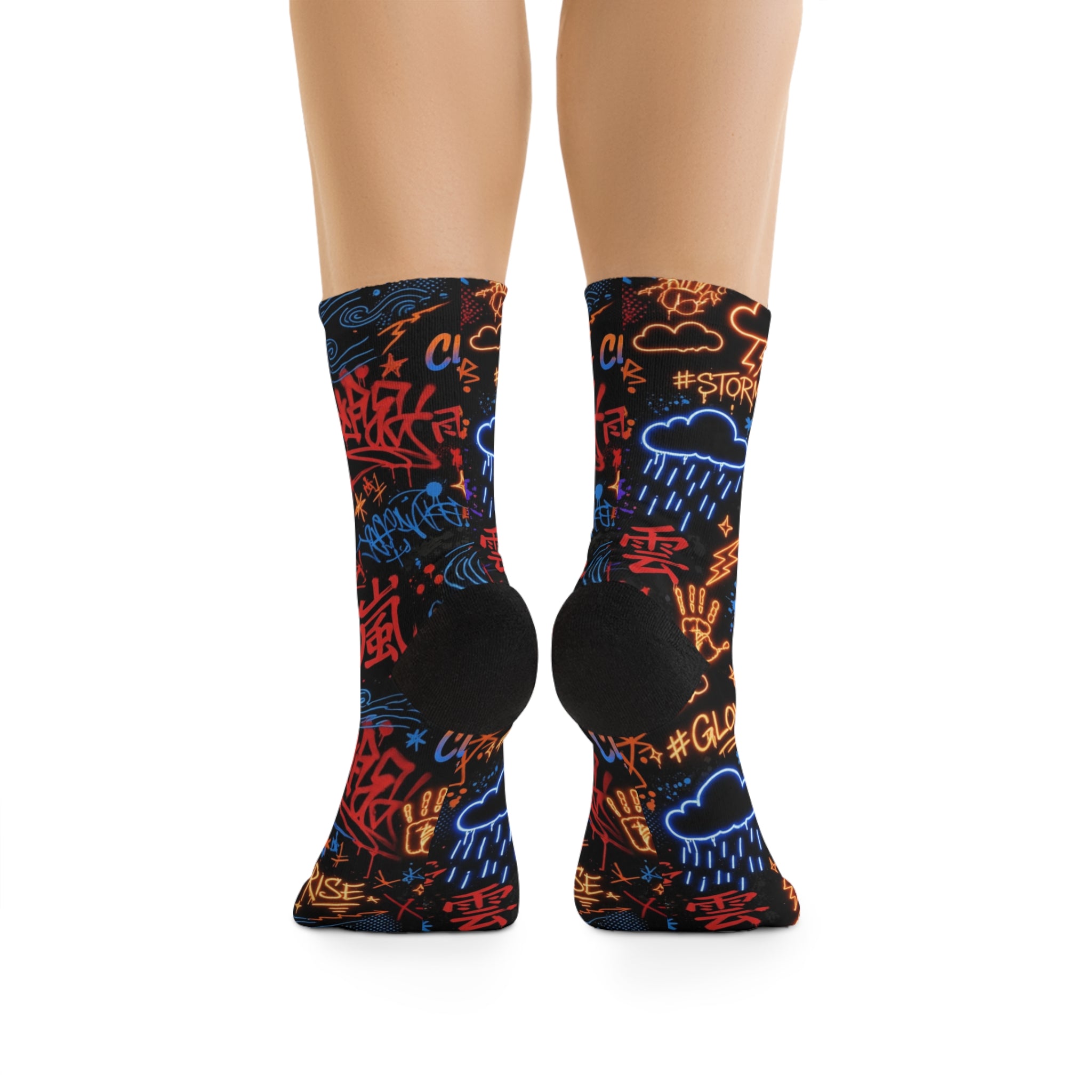 Neon Graffiti Storm Socks — Recycled Poly Crew Socks