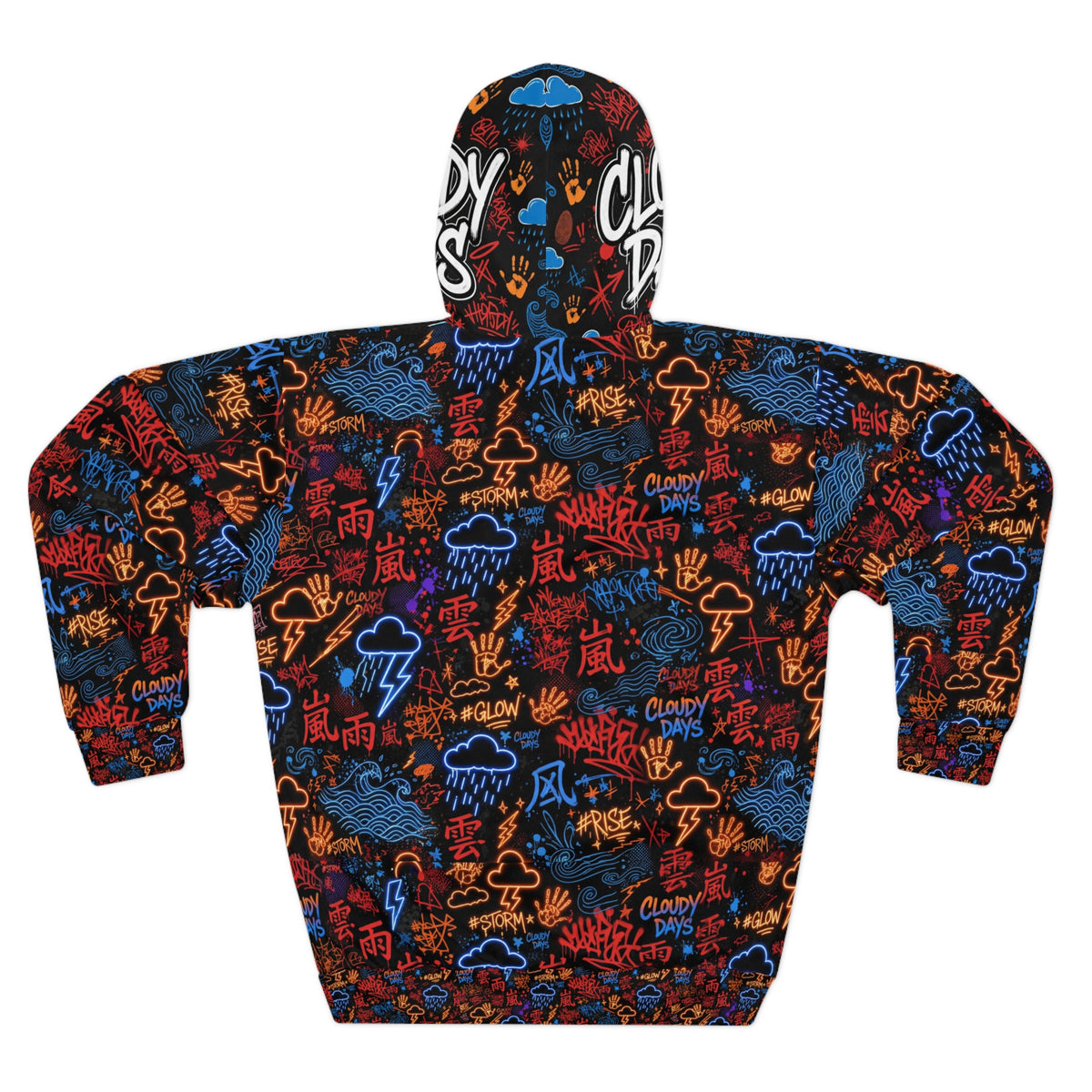 Cloudy Days Graphic Hoodie – All-Over Print Weather Graffiti Pullover