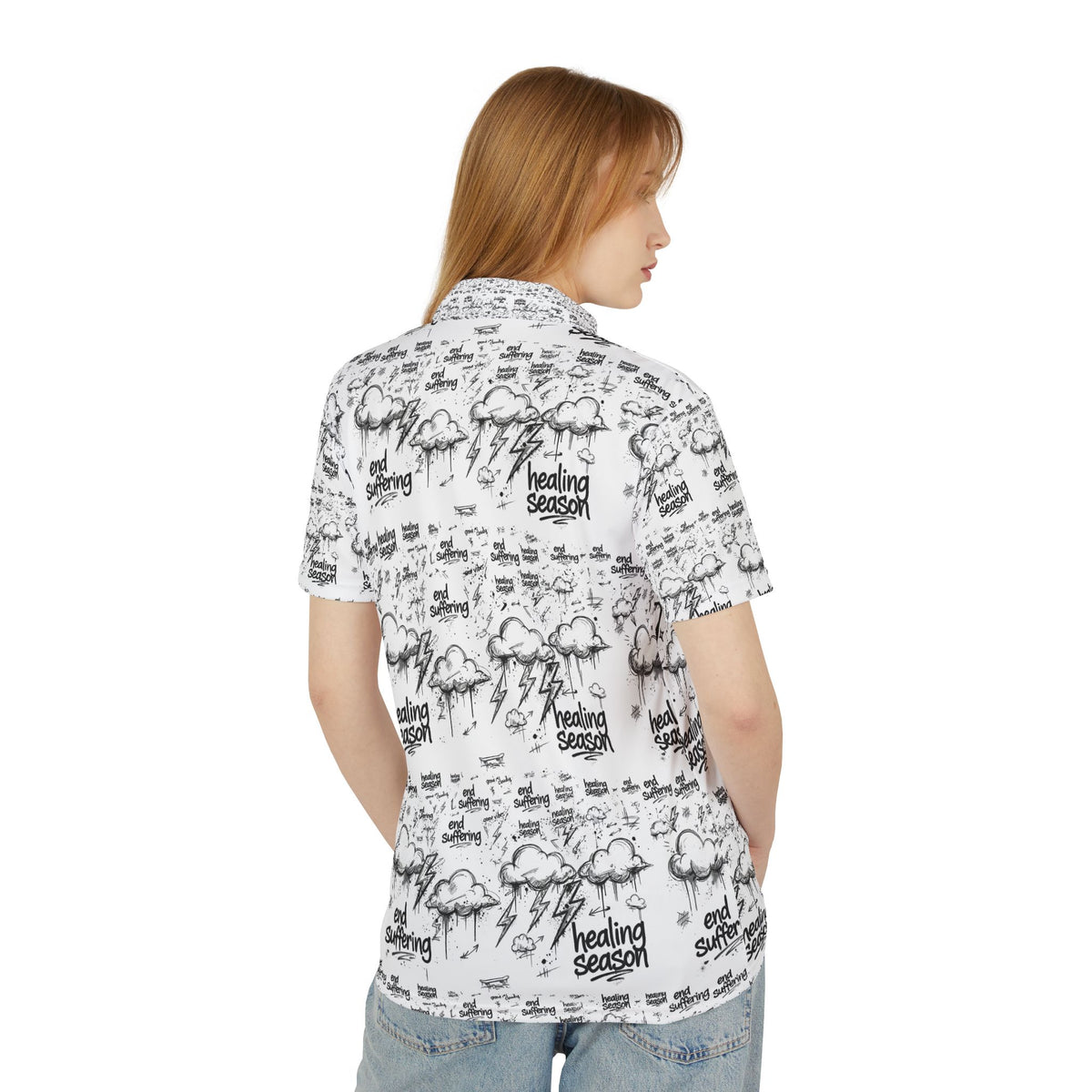 Cloudy Days Graphic Polo Shirt — All-Over Print Streetwear