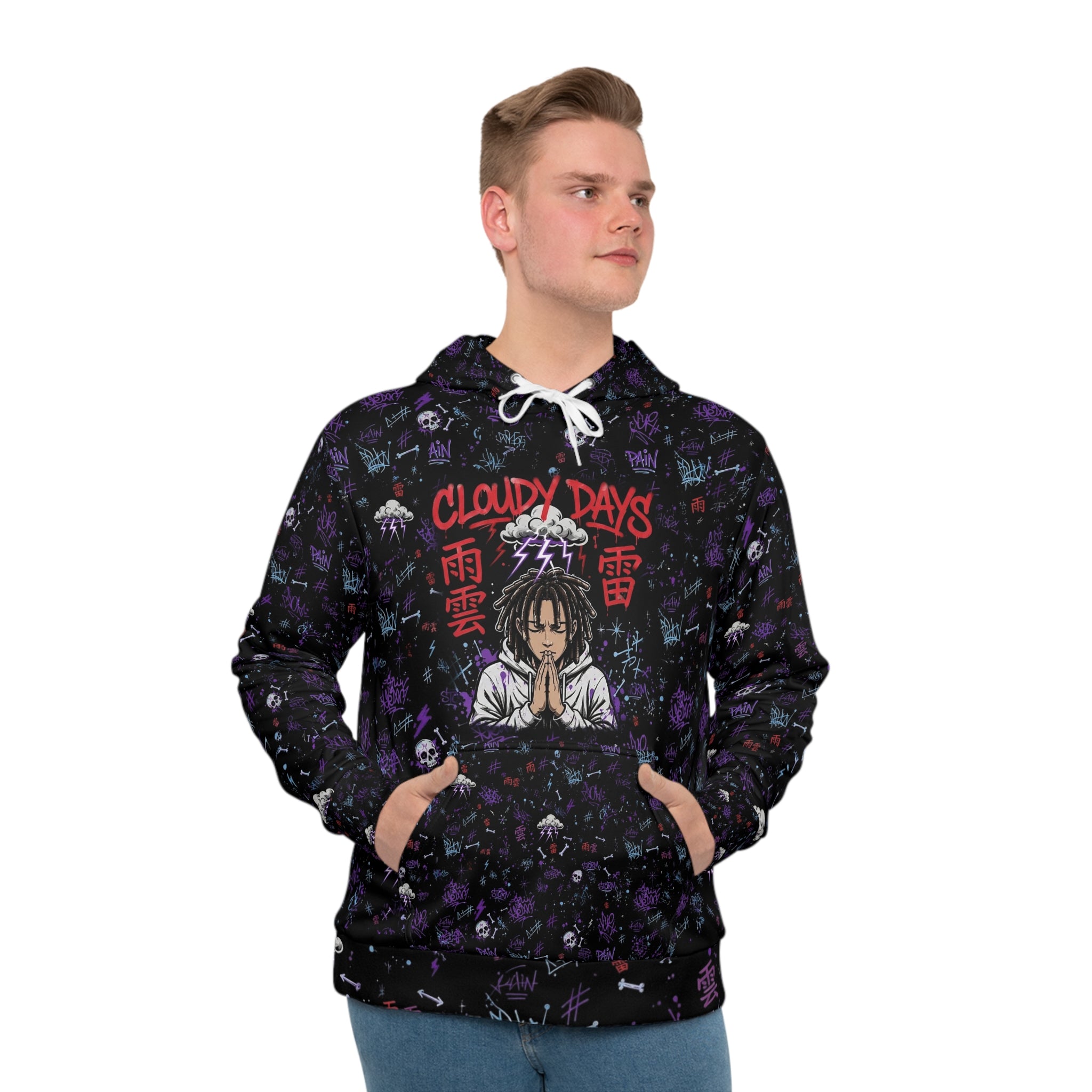 Cloudy Days Graphic Hoodie — Anime-Style Prayer Design
