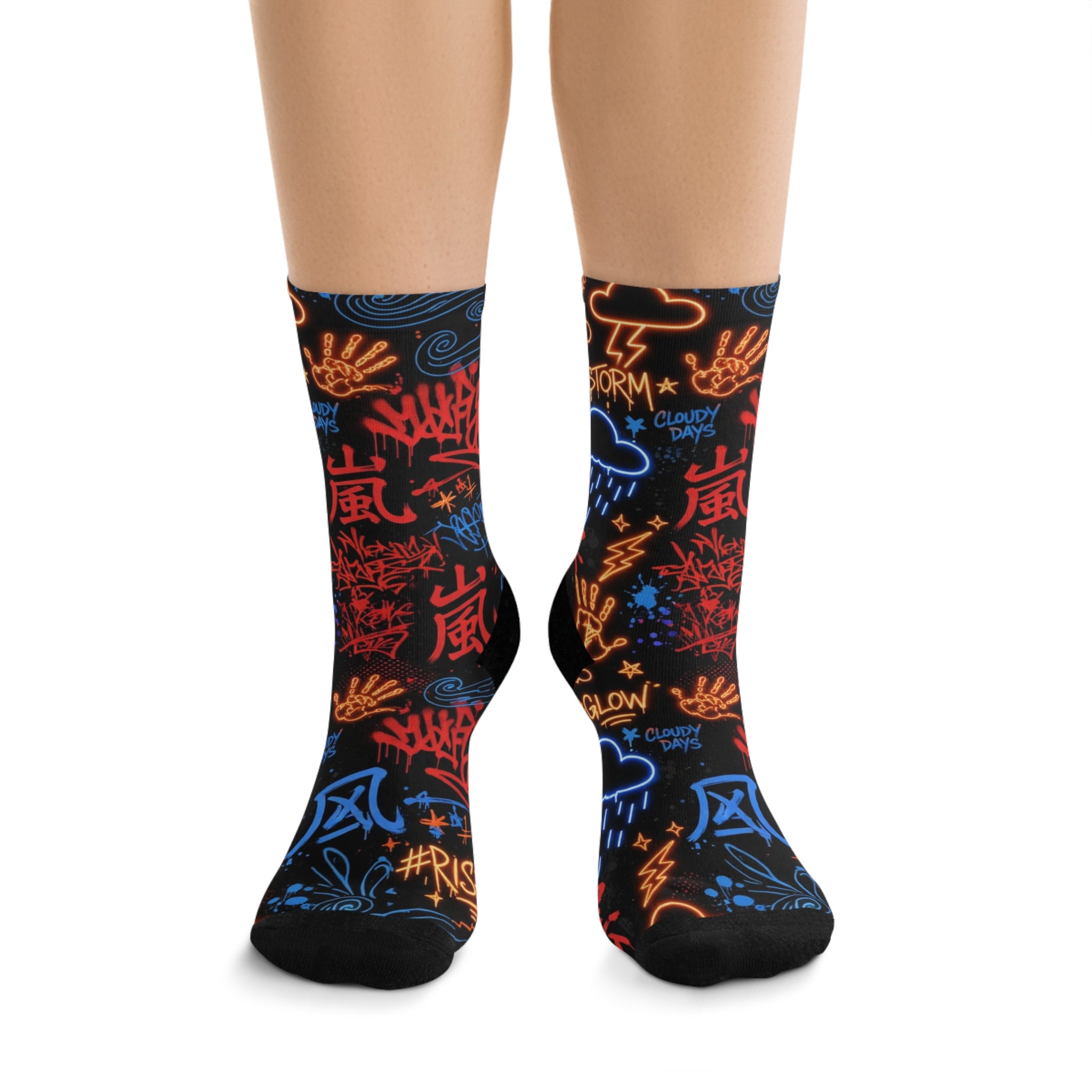 Neon Graffiti Storm Socks — Recycled Poly Crew Socks
