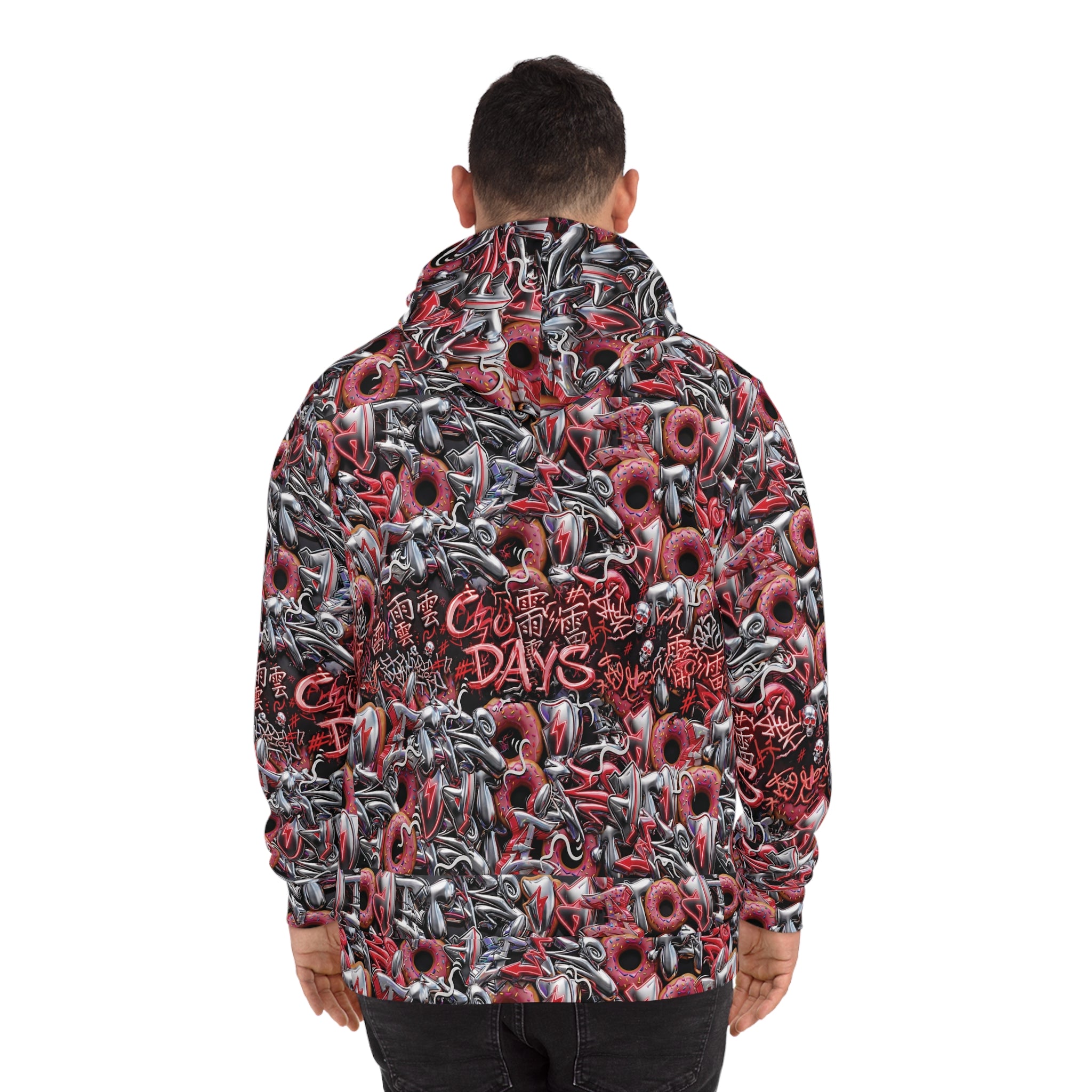 All-Over Print Hoodie — cloudyDays" Grunge Lip & Chain Pattern