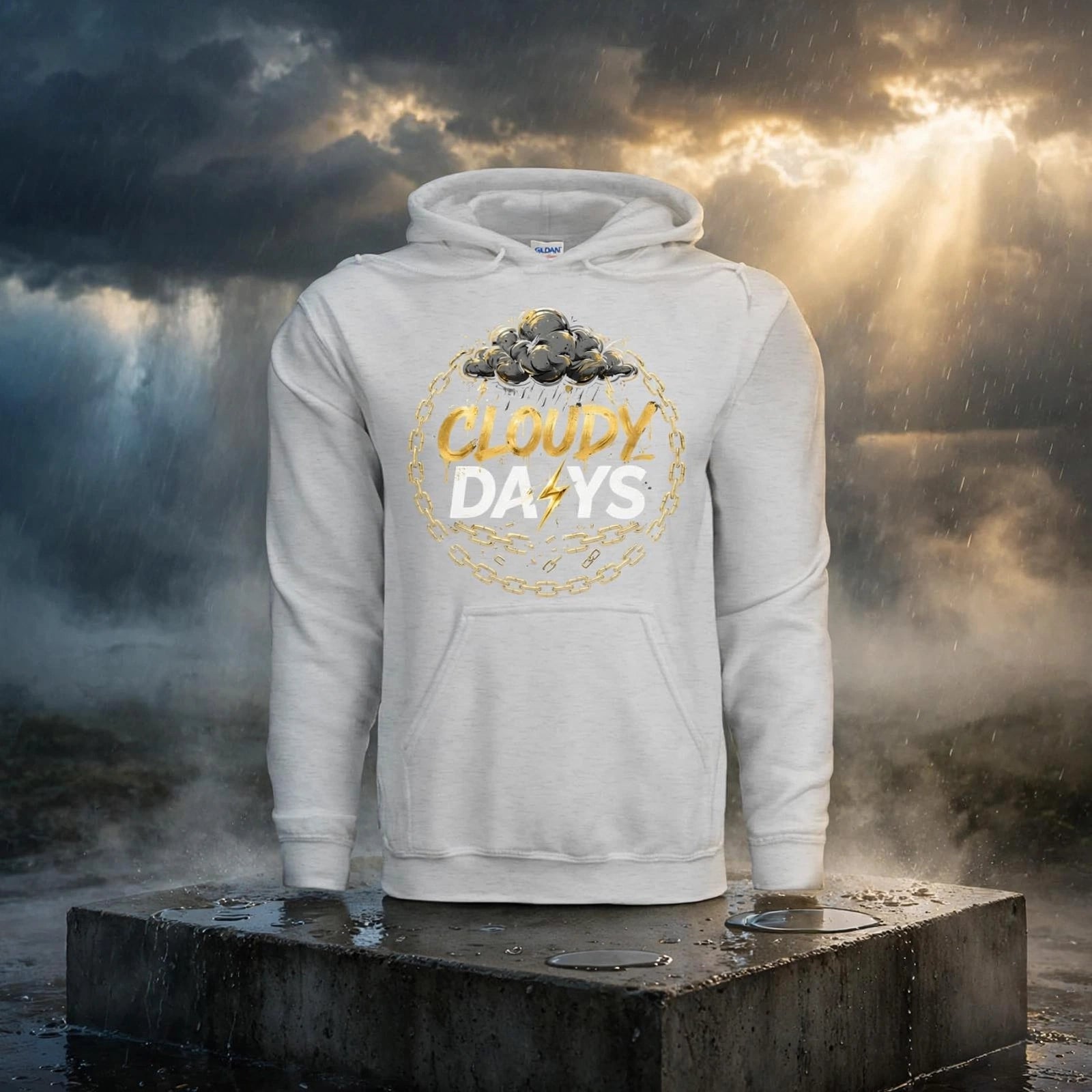 Cloudy Days Graffiti Hoodie — All-Over Print Streetwear