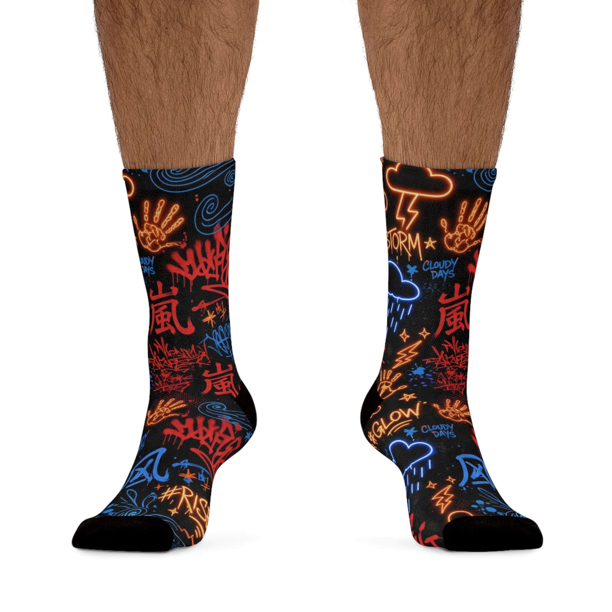Neon Graffiti Storm Socks — Recycled Poly Crew Socks